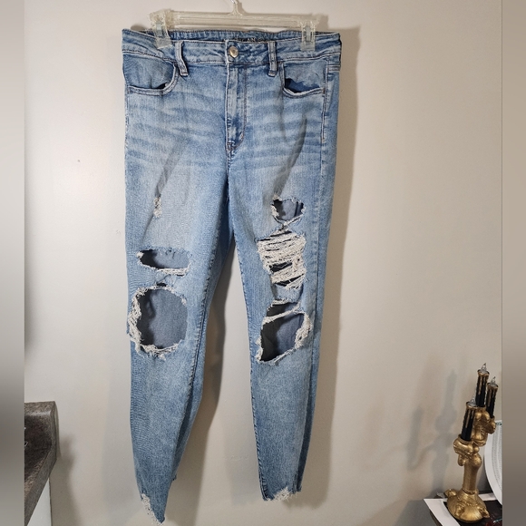 American Eagle Outfitters Distressed/Ripped Stretch Jeggings/Skinny Jeans 12 - Picture 2 of 10